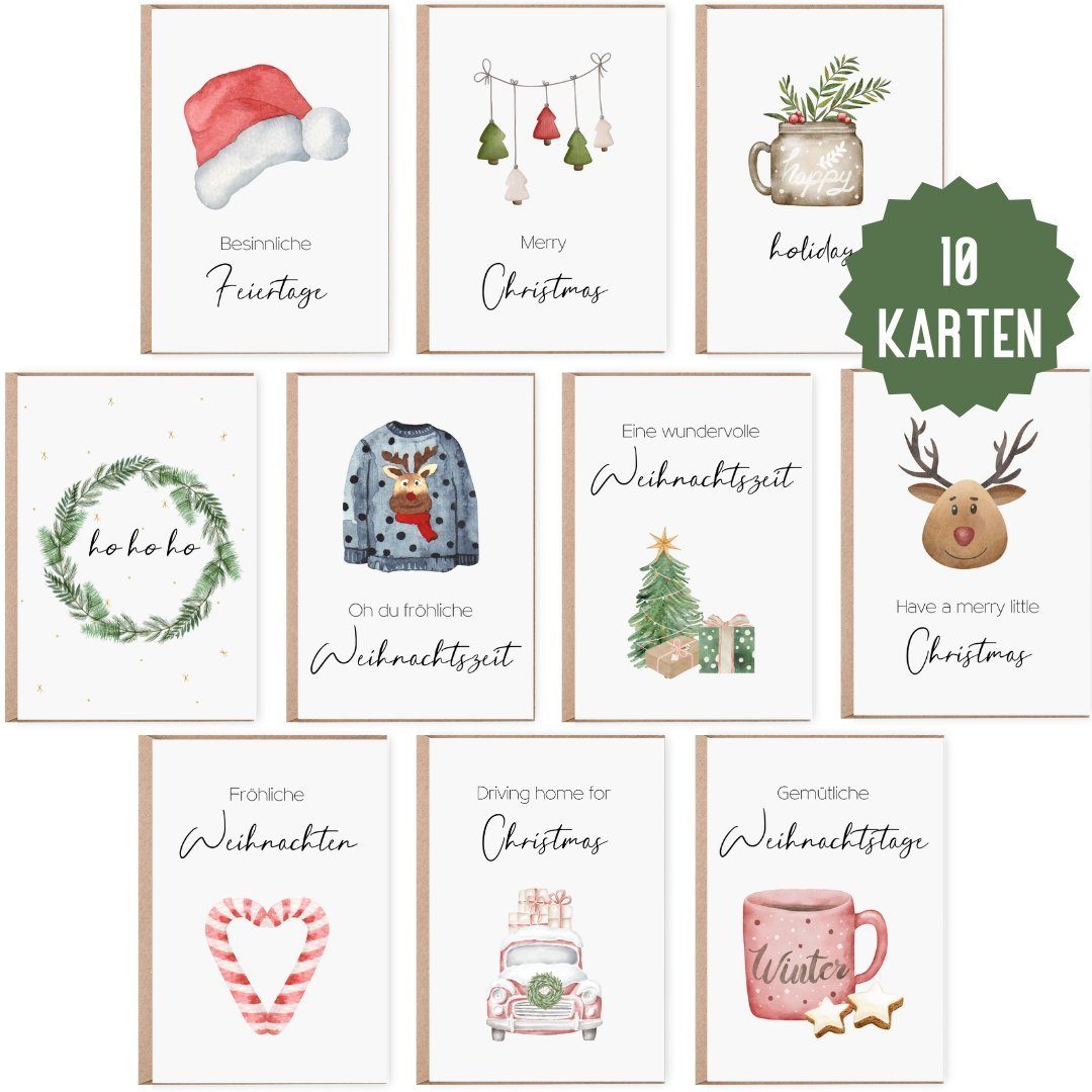 Things of Happiness Weihnachtskarte Weihnachtskarten Set inkl. Briefumschläge, Klappkarten Weihnachten