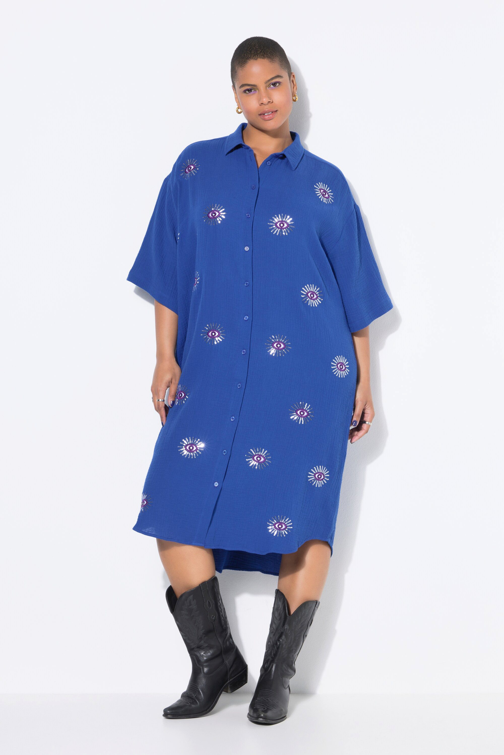 Studio Untold Midikleid Midikleid oversized Musselin Augen-Stickerei