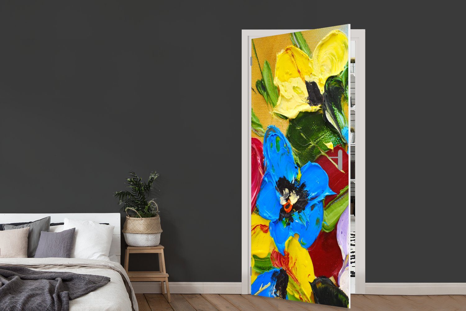 (1 Türtapete Blumen, bedruckt, Ölfarbe Fototapete MuchoWow St), Tür, Matt, für Türaufkleber, - - cm 75x205 Malerei