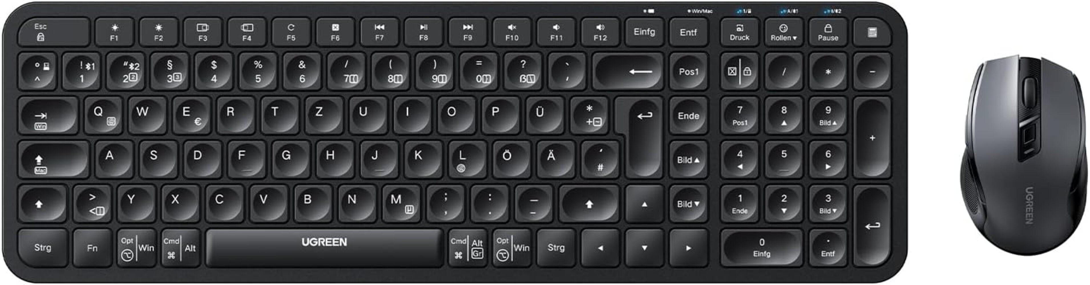 UGREEN kabellos (Bluetooth 5.0+2.4G) Tastatur- und Maus-Set, mit Shortcut-Tasten, Funktastatur mit Maus 4000 DPI für Windows/macOS