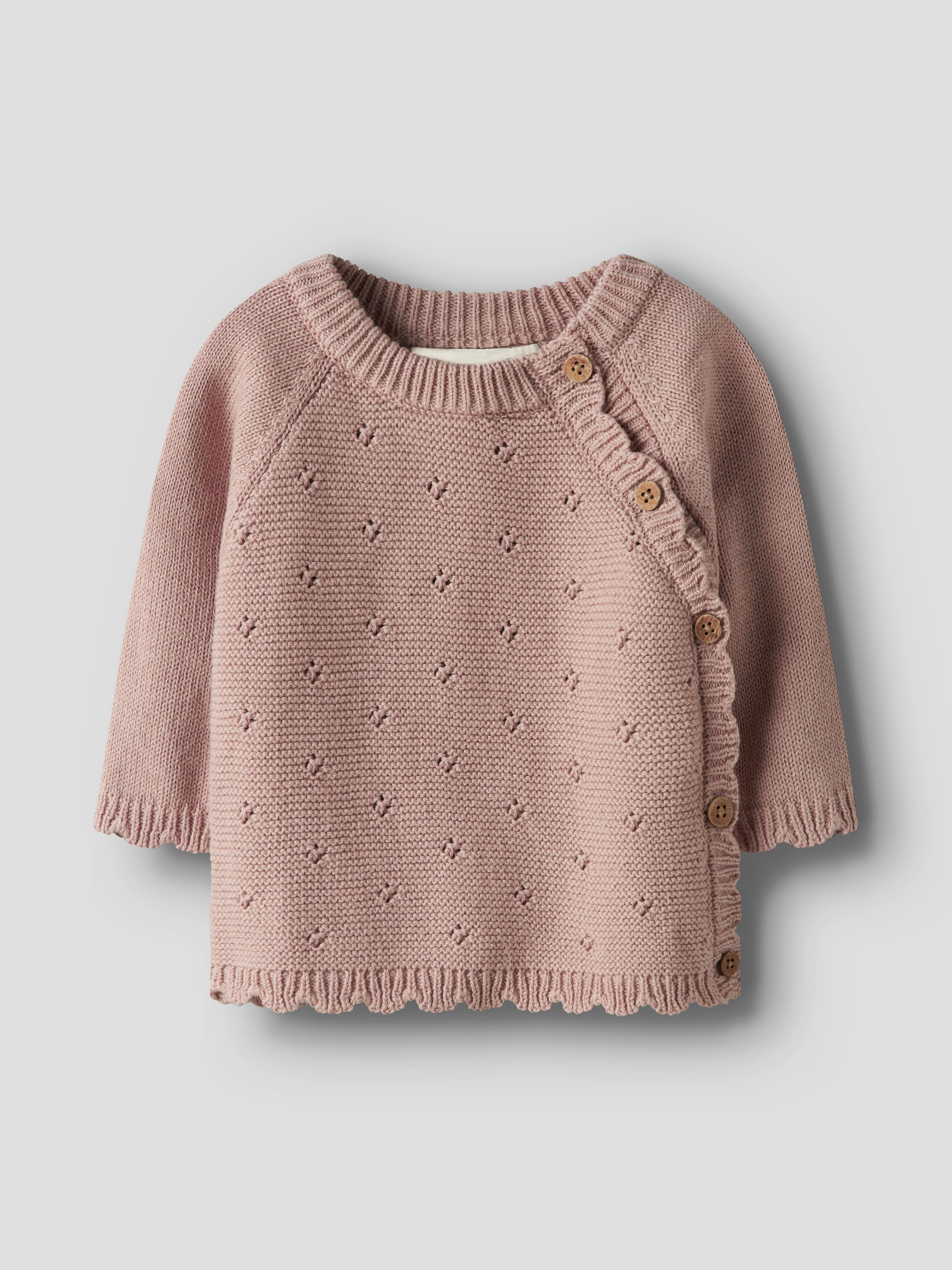 Lil' Atelier Strickjacke NBFLAGUNA LS WRAP KNIT LIL NOOS mit Lochstrickmuster, weiche Baumwolle