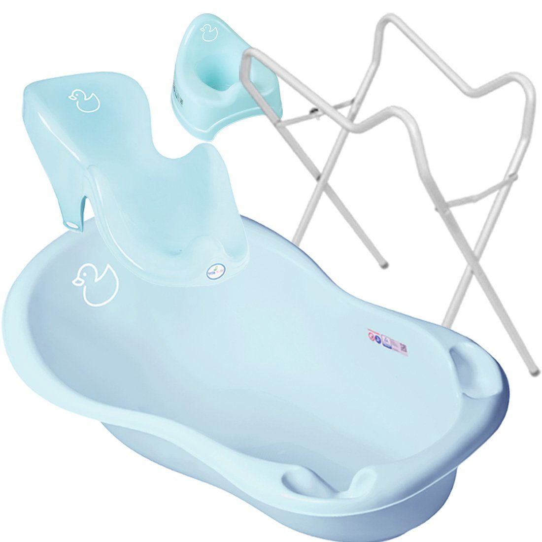 – Teile Töpf Wwanne + + Babybadeset Set), Europe DUCK - SET ** in + Pflege, Premium Gestell Babybadewanne Blau Weiss (Made Wanne Badesitz 3 Ständer Tega-Baby ** +