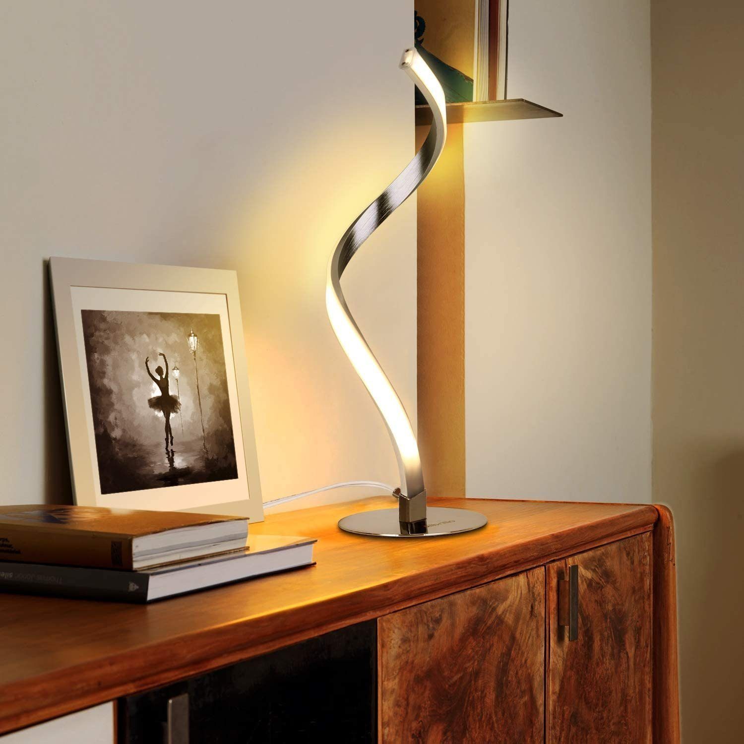 TUABUR LED Schreibtischlampe LED-Tischlampe mit warmweißes 1,5m Spiralbogen, Licht, Kabel mit 6W