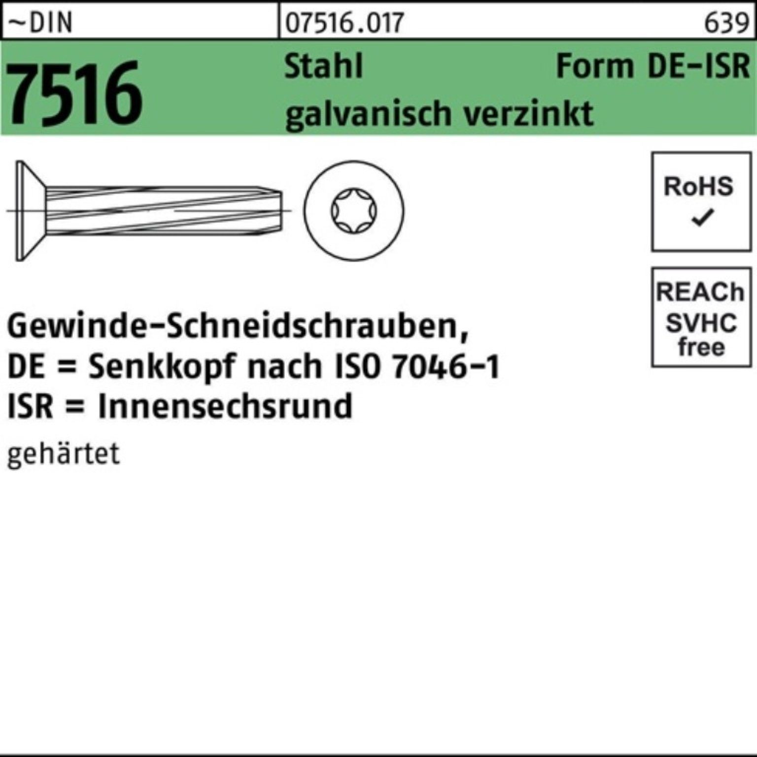 DE ISR 500er 7516 DIN SEKO Gewindeschneidschraube M6x45-T30 Reyher Pack Stahl Gewindeschraube