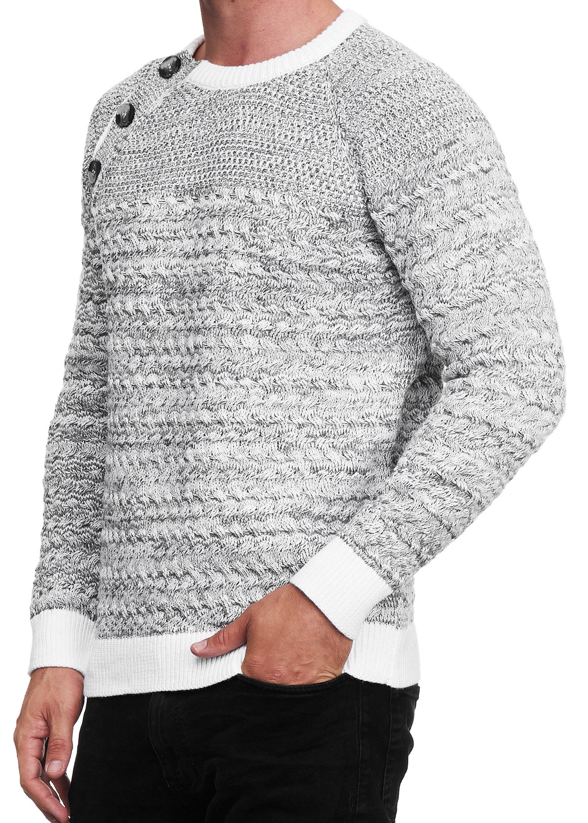 Rundhalspullover Strickpullover mit Seitlicher Knopfleiste Rundhals Strick Pullover