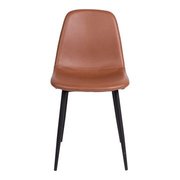 LebensWohnArt Stuhl Zeitloser Stuhl MALMÖ (2er Set) in hellbraun-vintage PU schwarze Beine