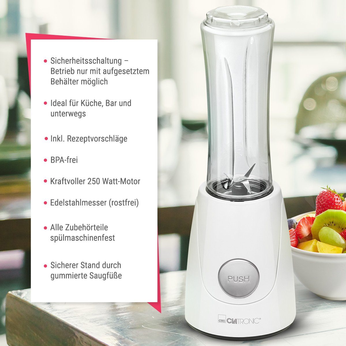 CLATRONIC Smoothie-Maker SM 3593, für Smoothies & Shakes, auch als Trinkbecher