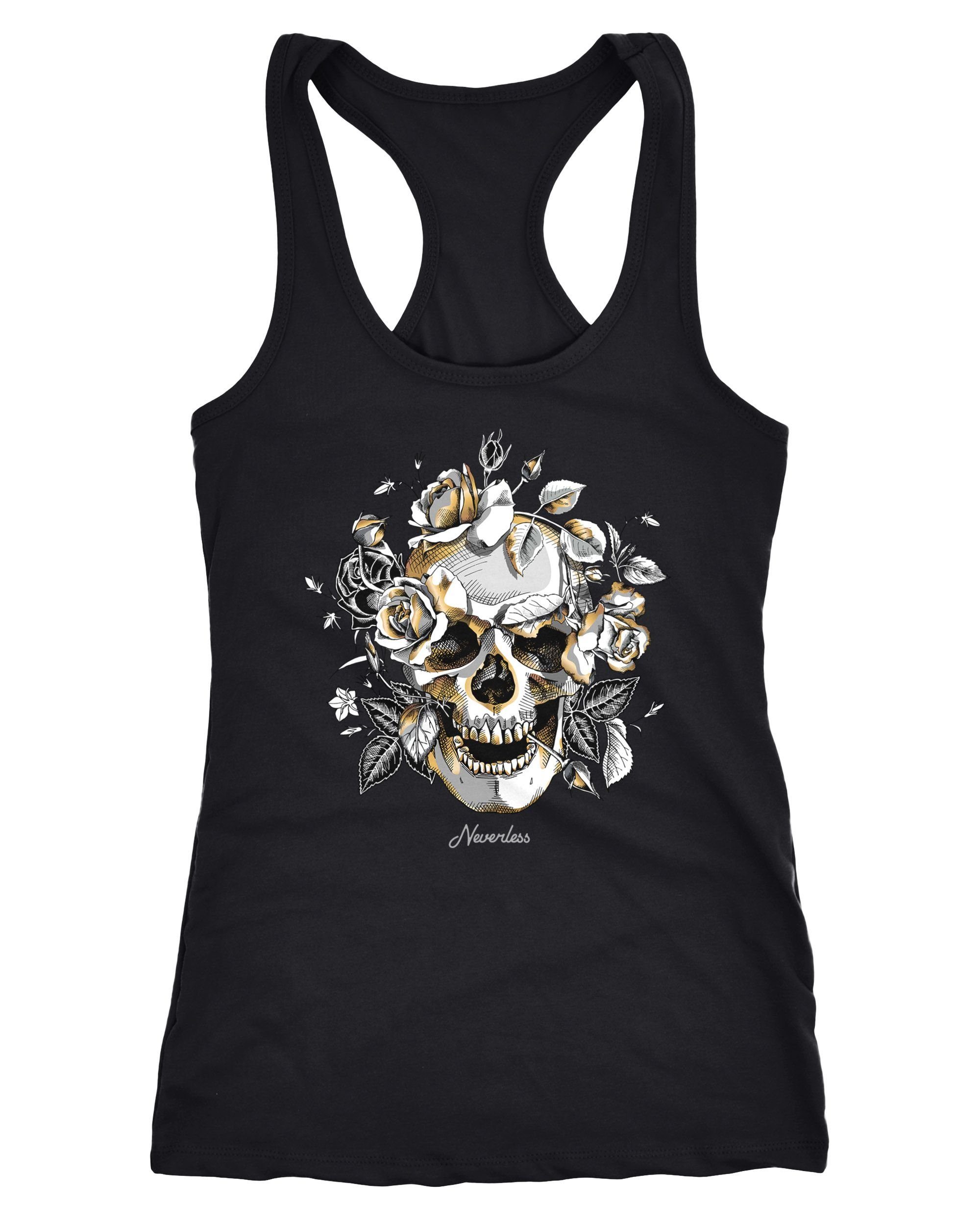 Neverless Tanktop Damen Tank-Top Totenkopf Rosen günstig online kaufen