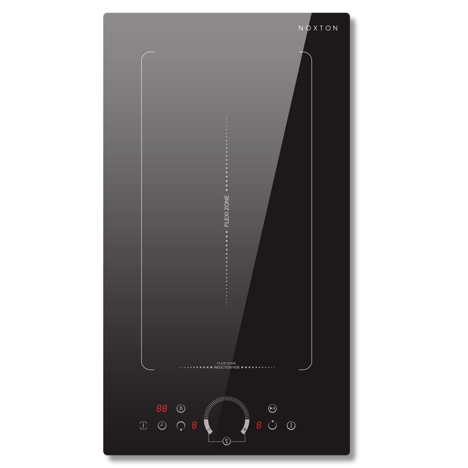 NOXTON Induktions-Kochfeld Induktionsfeld 2 Zonen mit Stecker, Kochfeld 30 cm Einbau, mit Rundregler, Timer, Sicherheitsschloss, 3500W