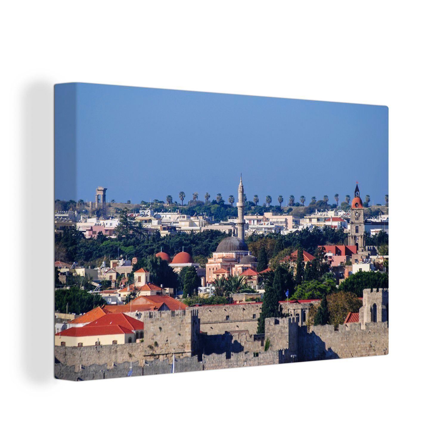 OneMillionCanvasses® Leinwandbild Blick über die Altstadt von Rhodos, (1 St), Wandbild Leinwandbilder, Aufhängefertig, Wanddeko, 30x20 cm