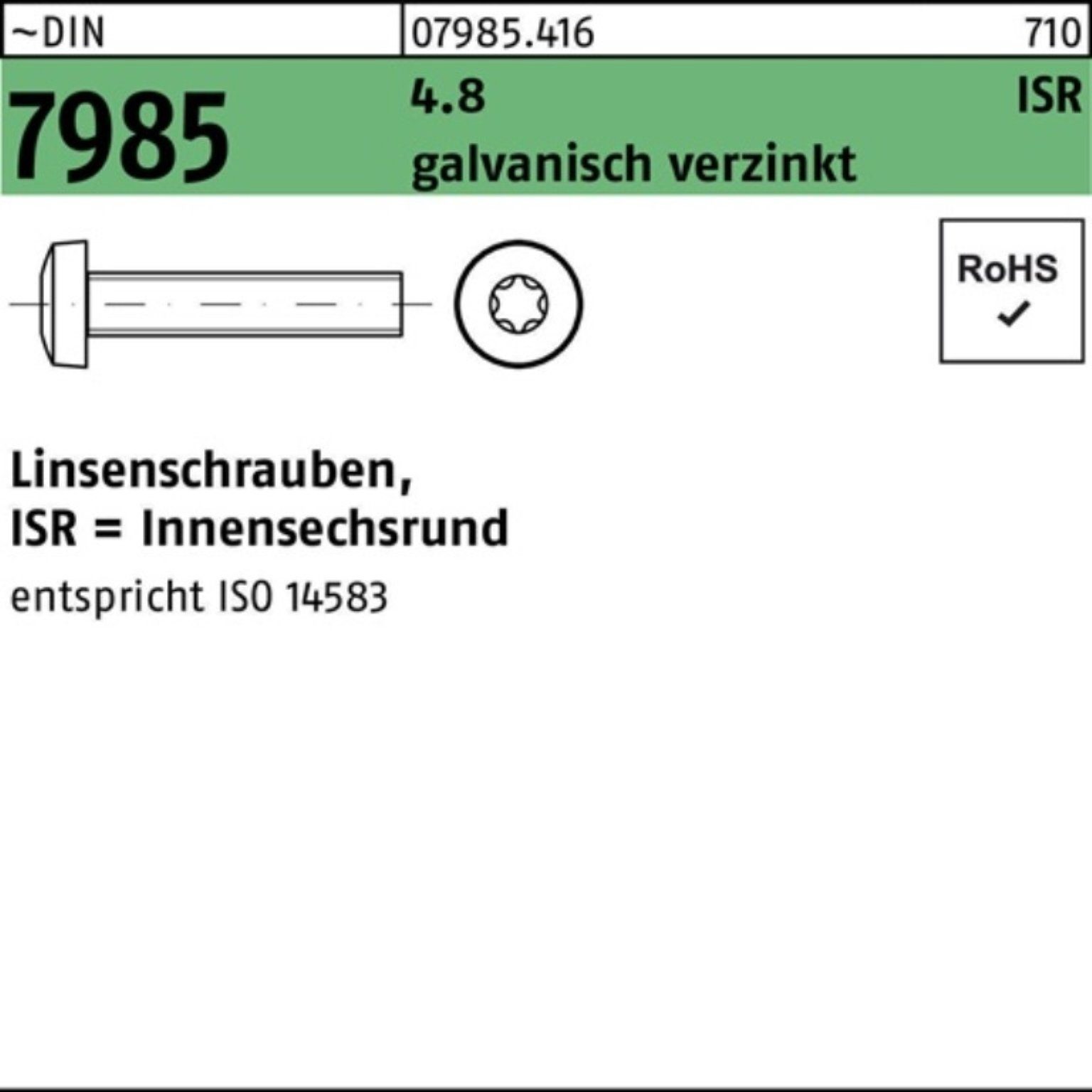 Reyher Linsenschraube 2000er Pack Linsenschraube DIN 7985 ISR M3x6-T10 4.8 galv.verz. 2000St