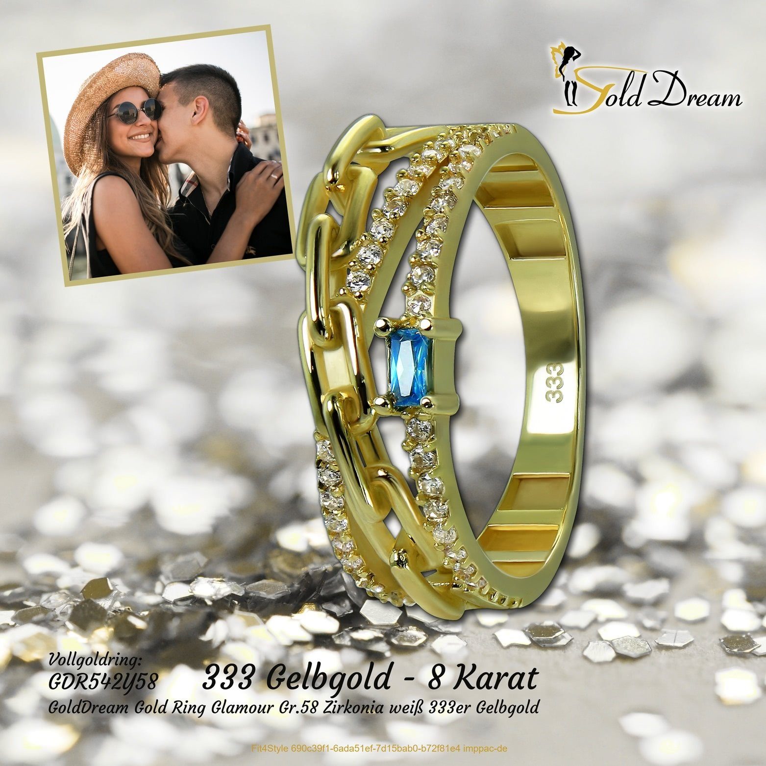 GoldDream Ring Ring Gr.58 333er hellblau Glamour Damen GoldDream Gelbgold Echtgold, gold, weiß, Goldring (Fingerring), Glamour Gold