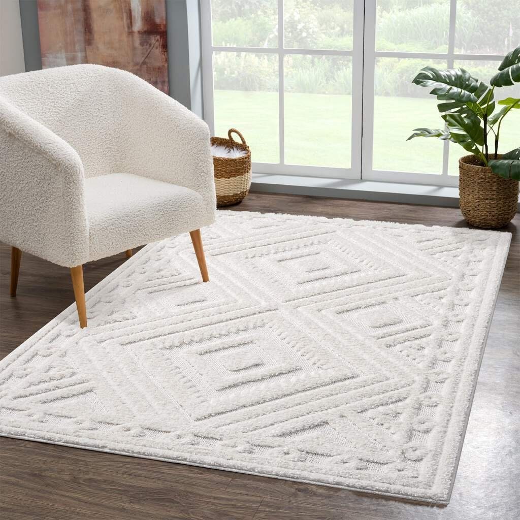 Hochflor-Teppich FOCUS777, Carpet City, rechteckig, Höhe: 20 mm, Boho-Teppich, Hochtief-Muster/ 3D-Effekt, für Wohnzimmer, Schlafzimmer