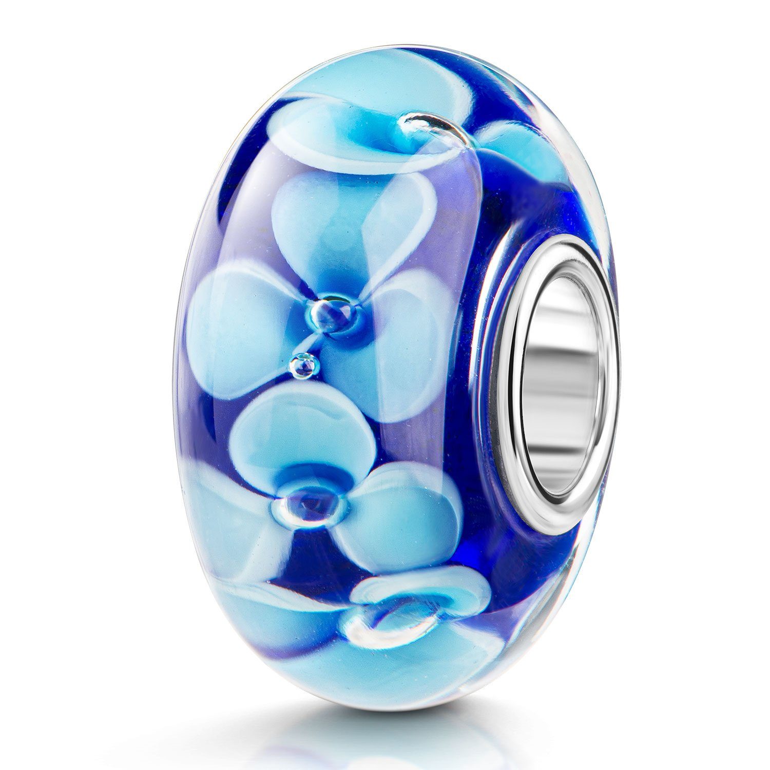 Materia Bead Glasperle Blumen / Blüten Blau Hellblau 169, Hülse aus 925 Sterling Silber