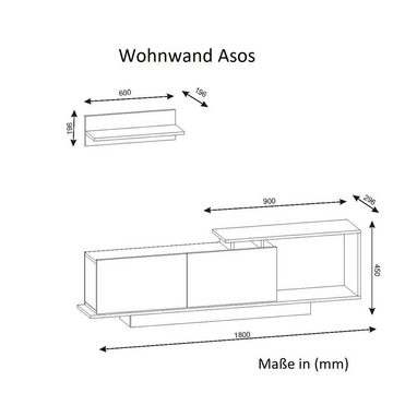 moebel17 Vitrine Wohnwand Asos Weiß Walnuss