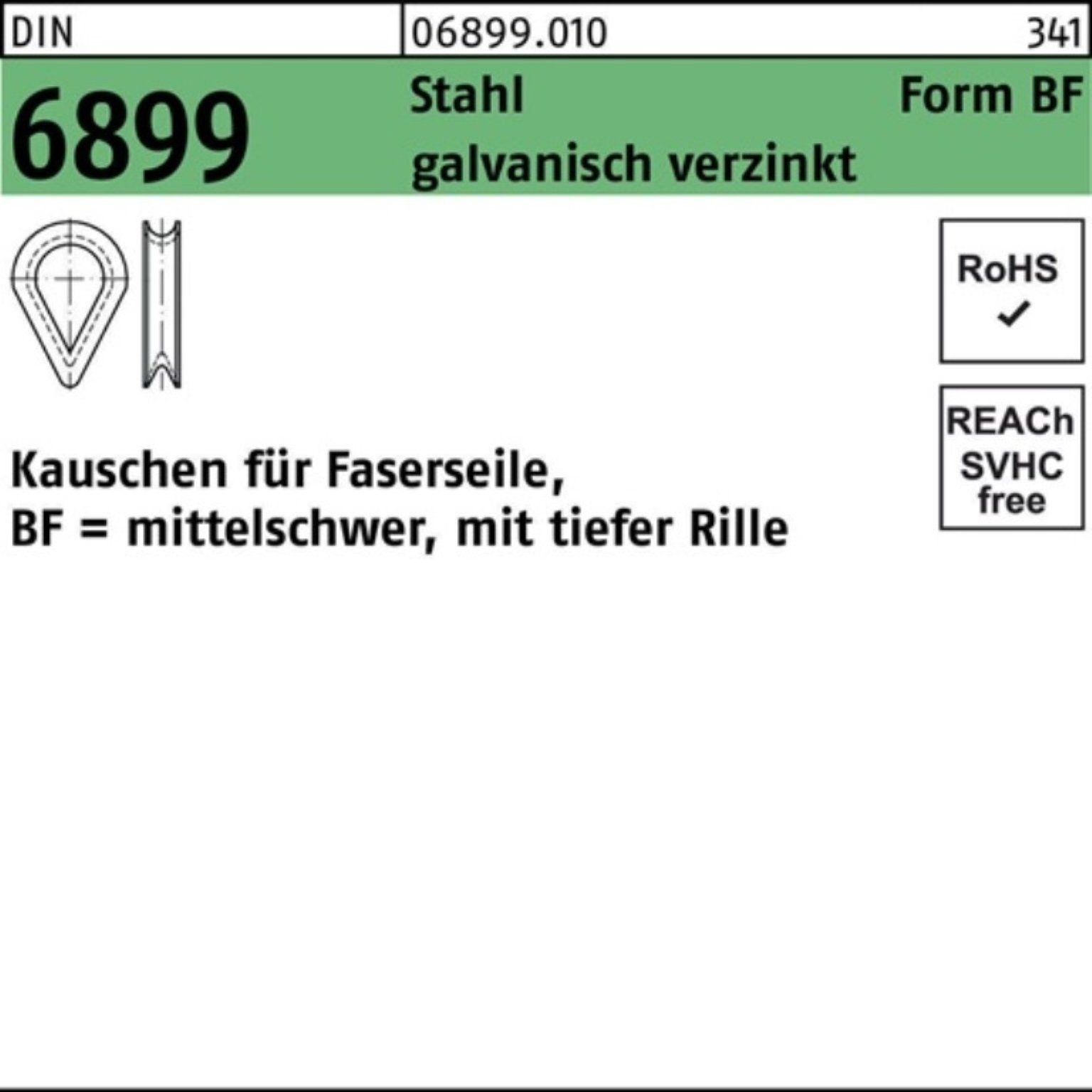6899 Kausche Kauschen BF Pack 6 DIN galv.verz. Stück Stahl 100er 5/RW DIN 100 Reyher
