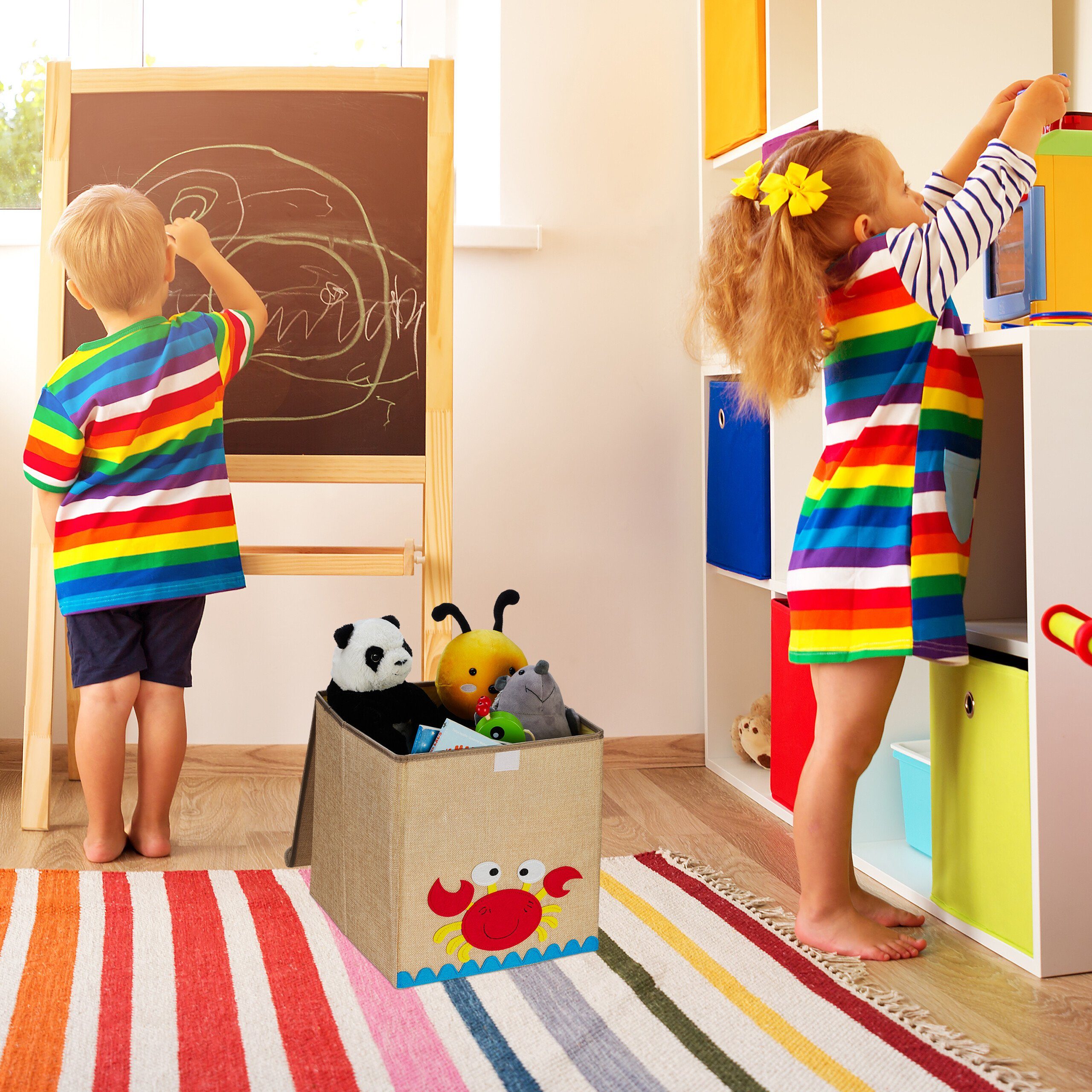 relaxdays Aufbewahrungsbox Aufbewahrungsbox für Kinder, Gelb Lila Beige Igel