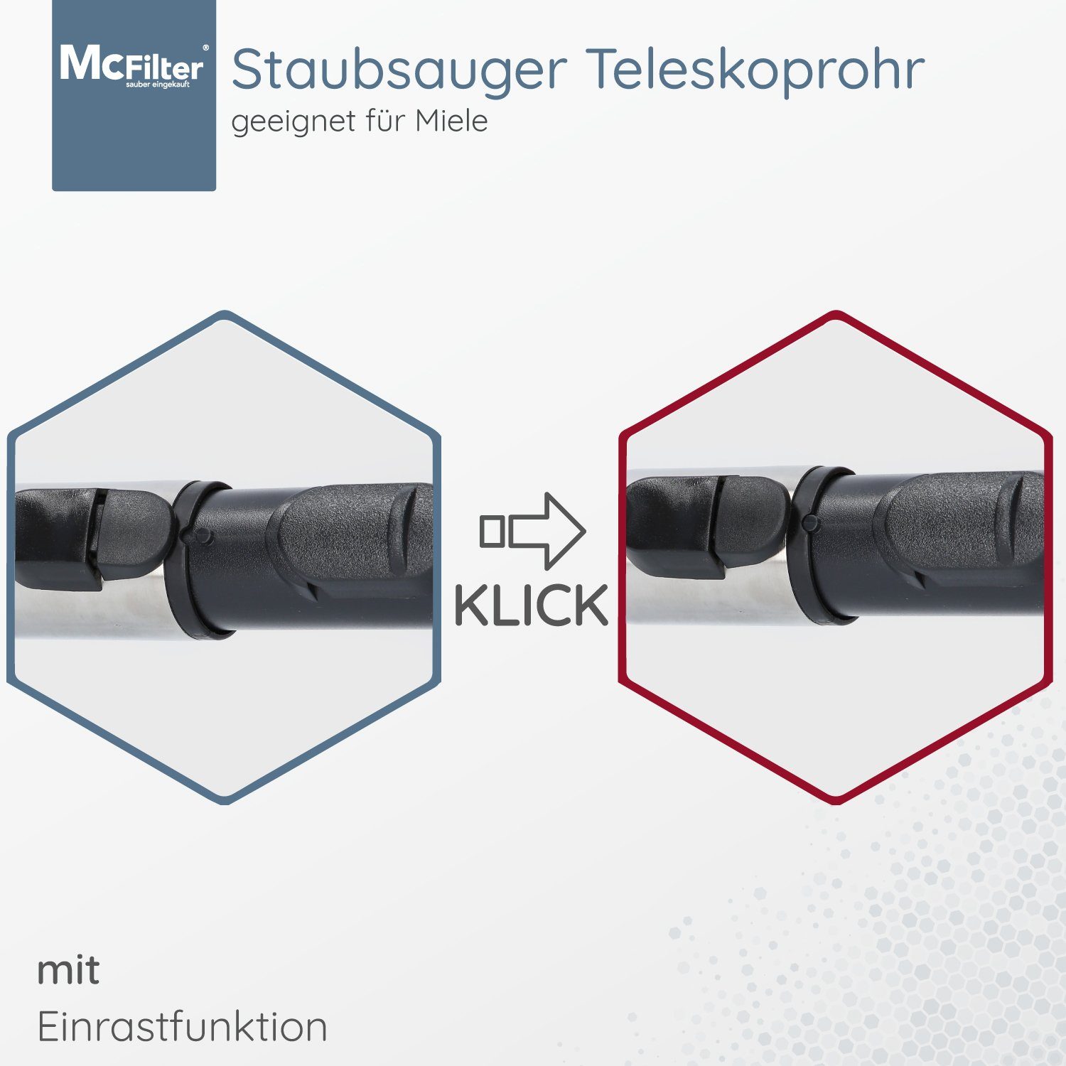 McFilter Teleskoprohr Saugrohr geeignet C3 ca. Rohr Anschluss für 61-103cm, mit 35mm, Einrastsystem Ø Länge: mit Serie, Miele Staubsauger Complete