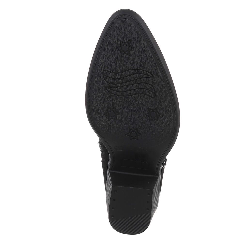 Ital-Design Elegante Damen Stiefelette mit Details für Alltag und Freizeit Westernstiefelette (90471319) Blockabsatz Stiefeletten in Schwarz