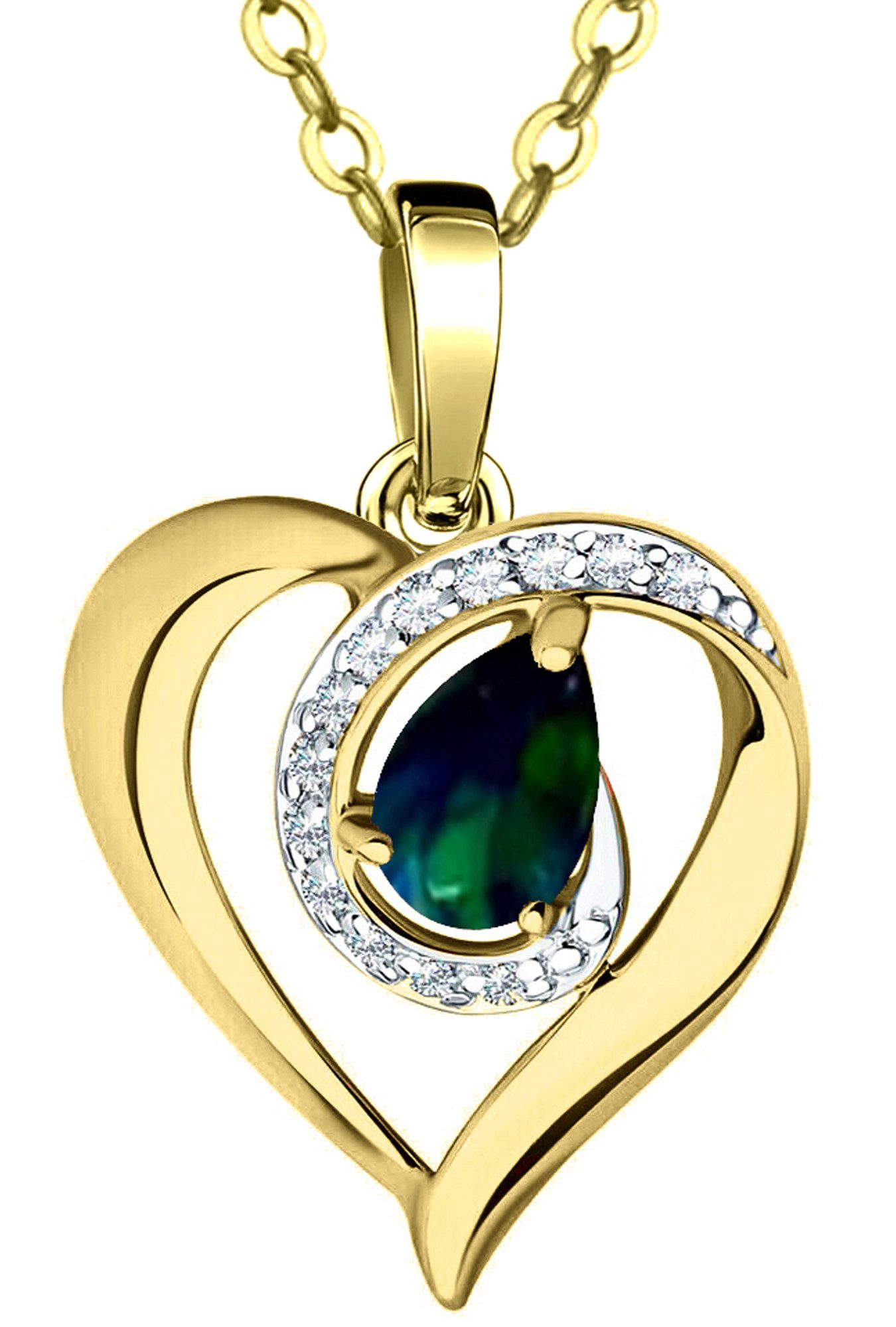 Limana Herzkette echter äthiopischer Opal 925 Silber Goldkette vergoldet Damenkette (mit Geschenkdose und Tasche Frauenkette Kette Herz Anhänger Edelstein), Liebesgeschenk Liebe Geschenk für Sie Frauen Damen Freundin Mutter Oma
