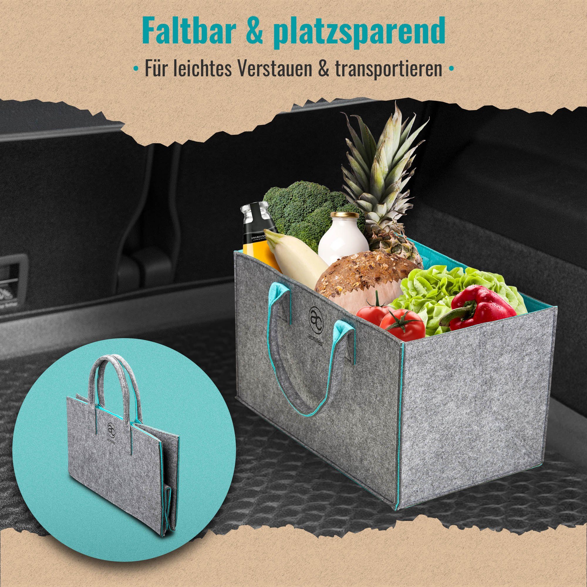 achilles Einkaufskorb Filzkorb Filz-Shopper Faltbar Einkaufs-Tasche Kaminholz-Korb