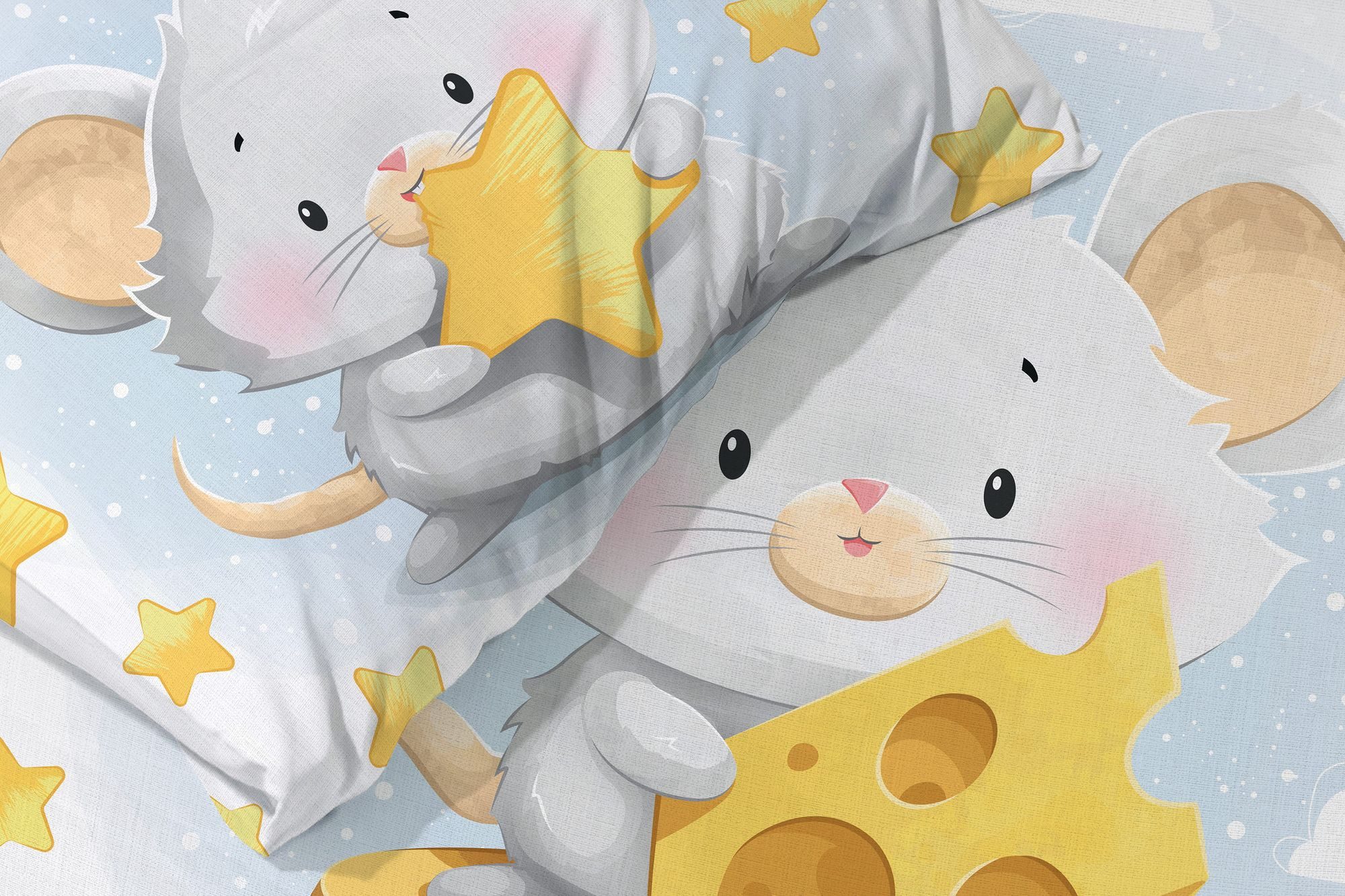 Faro Babybettwäsche Baby Bettwäsche Set mit Maus & Käse 2 tlg. 100x135 cm 100% Baumwolle, 1 teilig, Langlebig