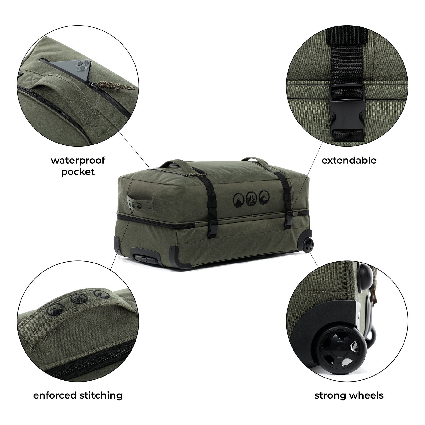 SONS OF ALOHA Koffer Reisetasche mit Rollen groß Duffle 80 cm XXL 140L, großer Roll-Koffer mit Trolleyfunktion und Volumenerweiterung – Bild 4 von 5