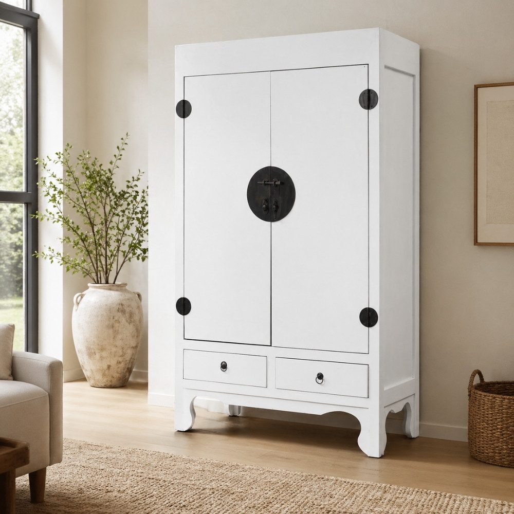 LebensWohnArt Mehrzweckschrank Hochzeitsschrank ASIA Antik-Weiß Shabby Chic ca. H175cm