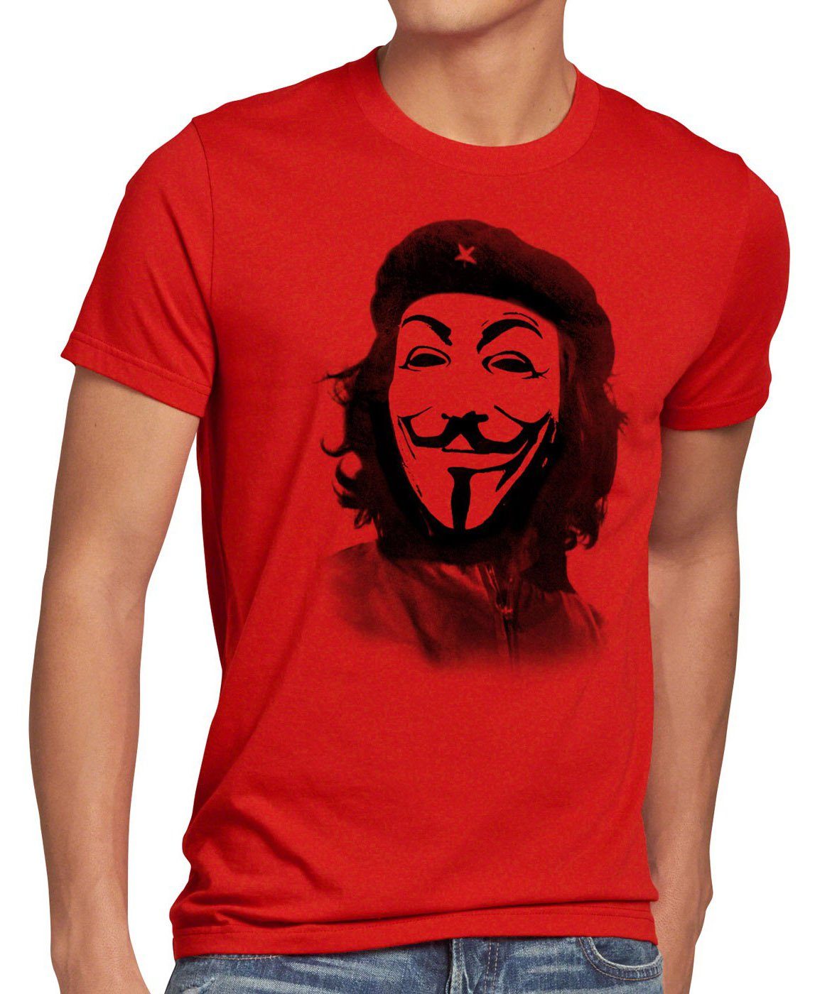 style3 Print-Shirt Herren T-Shirt Anonymous Che Guevara guy fawkes occupy maske guy fawkes hacker g8 kuba rot