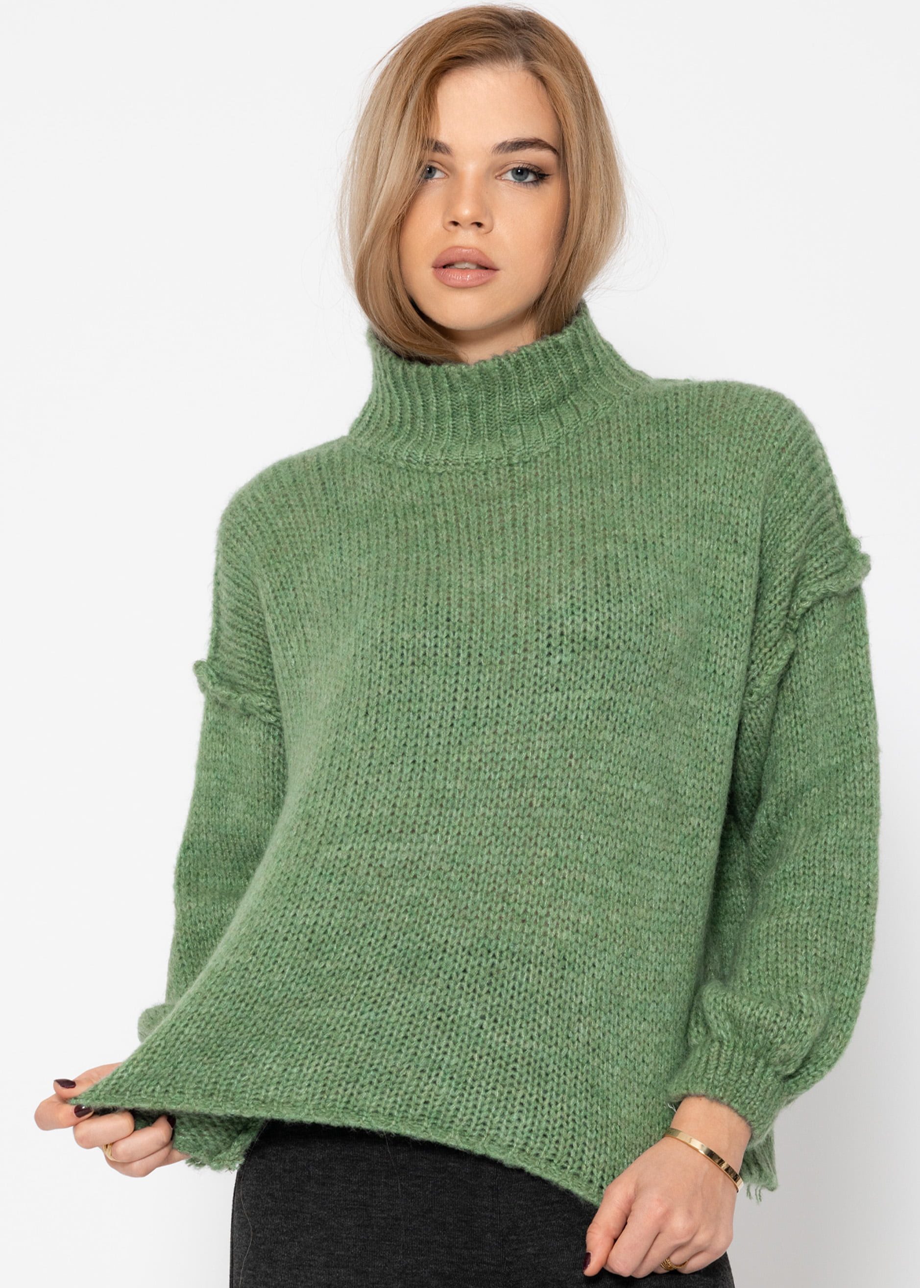 SASSYCLASSY Strickpullover Rollkragenpullover Damen mit Ziernähten günstig online kaufen