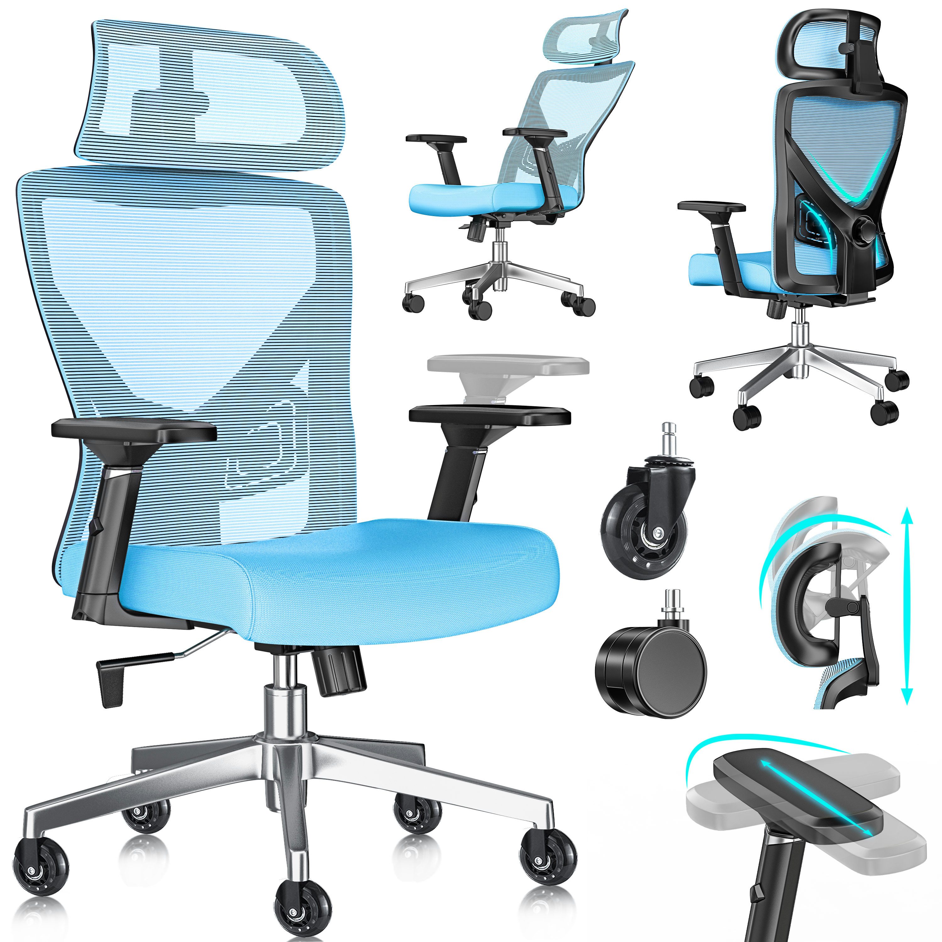 KESSER Schreibtischstuhl, mit verstellbaren Armlehnen Drehstuhl Schreibtischstuhl ergonomisch