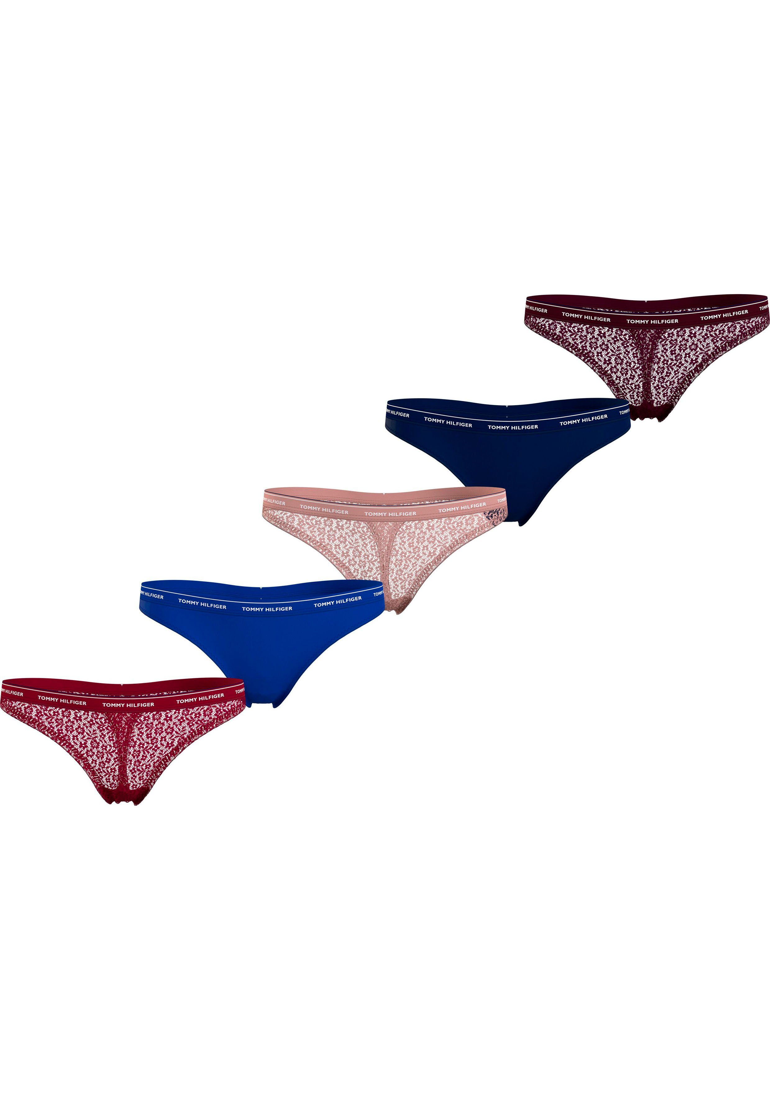 THONG Underwear T-String Logobund Labelfarben 5er- mit PACK Hilfiger in Pack) 5 Tommy (Packung, modischem 5-St., GIFTING