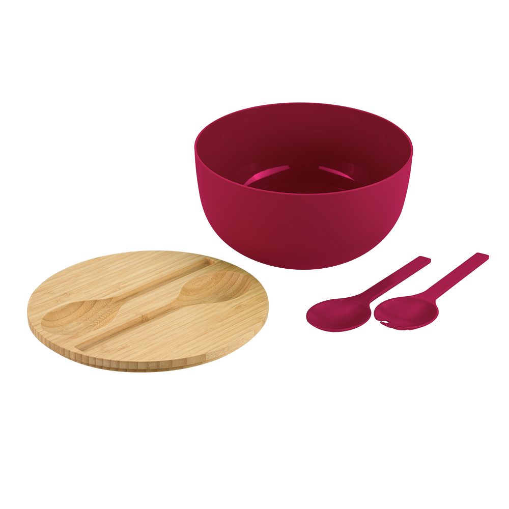 KESPER® Salatschüssel inkl. Salatbesteck, Polypropylen, (Set, 4-tlg), Deckel aus FSC®-zertifiziertem Bambus