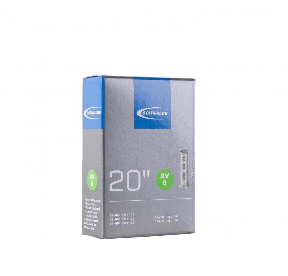 Fahrradschlauch Schwalbe Fahrradschlauch AV6 20x1.10-1.50\" (28-40/406) 20 Zoll mit 40