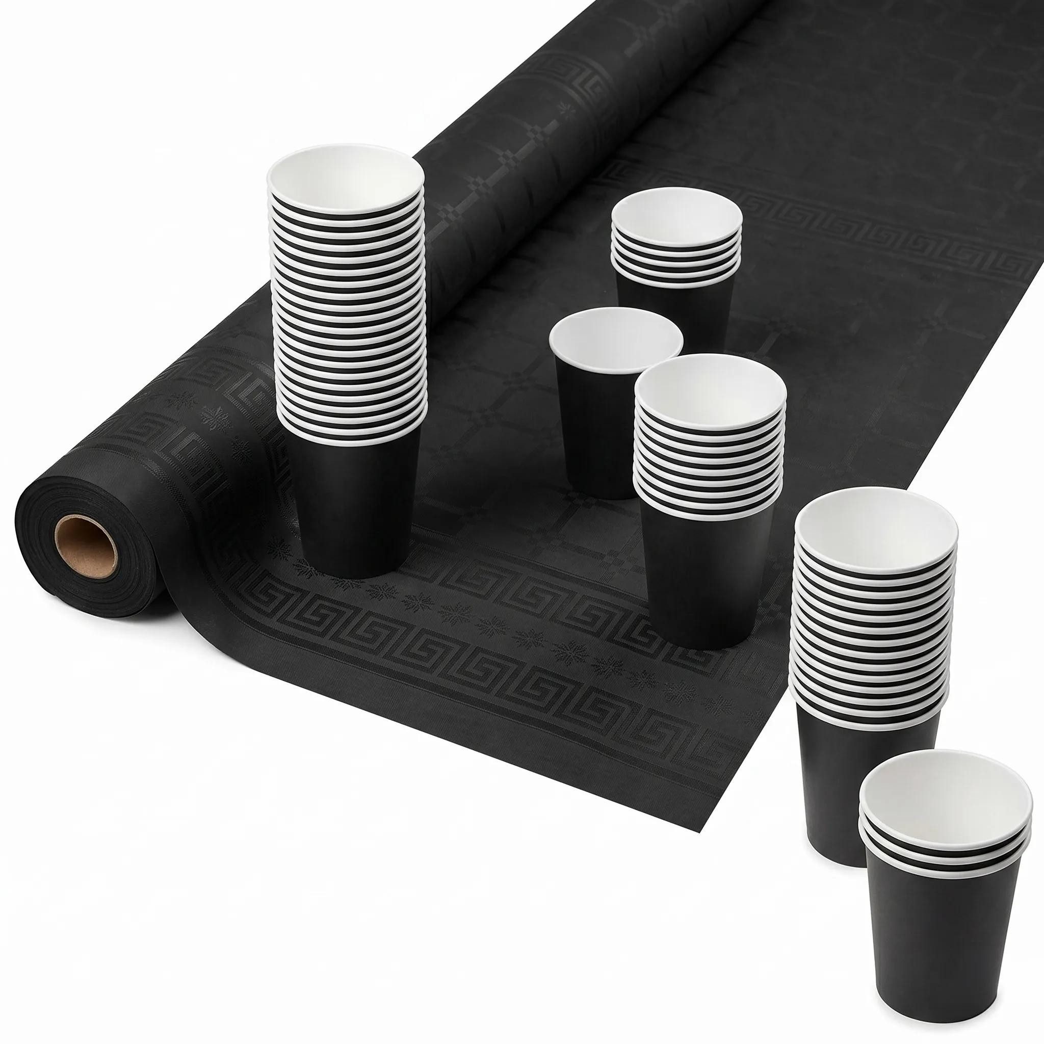 PROnappe Tischband 12x Papiertischdecke Rolle Damastprägung - 6x1,18m - Schwarz RD260634I