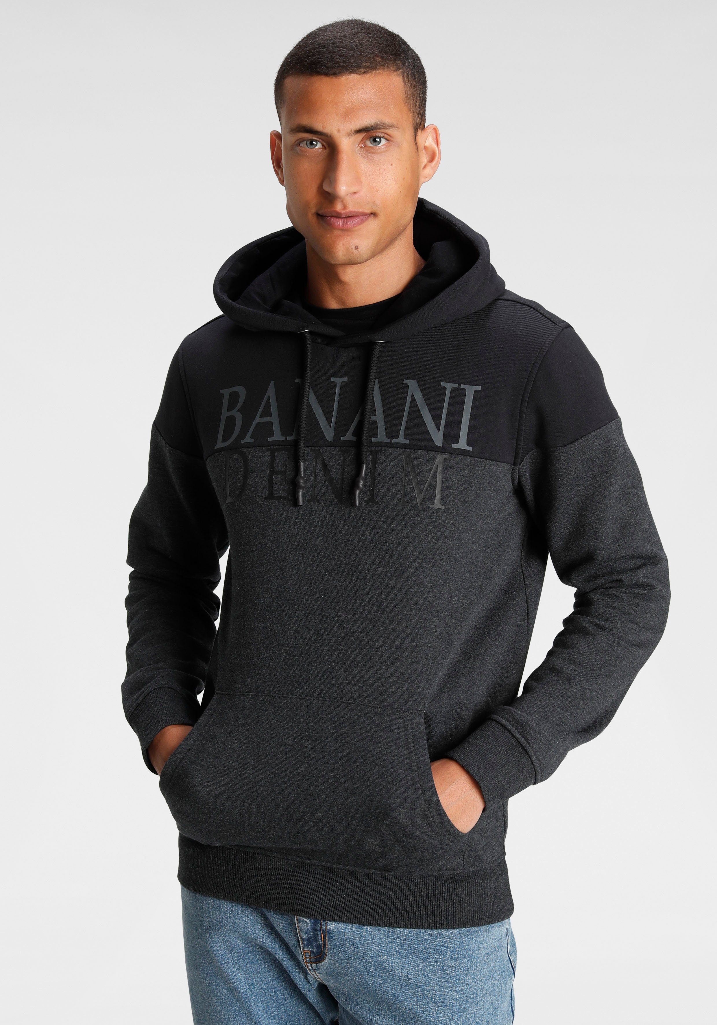 Bruno Banani Kapuzensweatshirt Langarm, bedruckt und meliert, aus Baumwollmischung