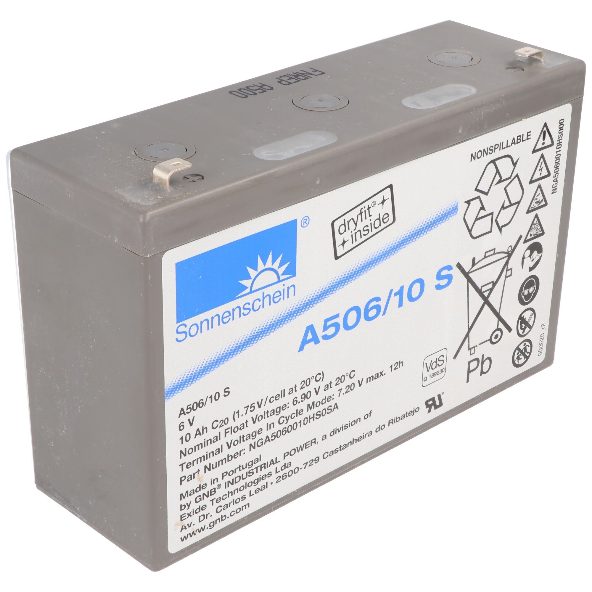 Exide Sonnenschein Dryfit A506/10 S Blei Akku, Anschluss 4,8mm, VDS G Akku 10000 mAh (6,0 V)