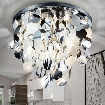 etc-shop Deckenleuchte, Leuchtmittel nicht inklusive, Deckenlampe Deckenleuchte Wohnzimmerlampe chrom Kreis Behang D 55 cm