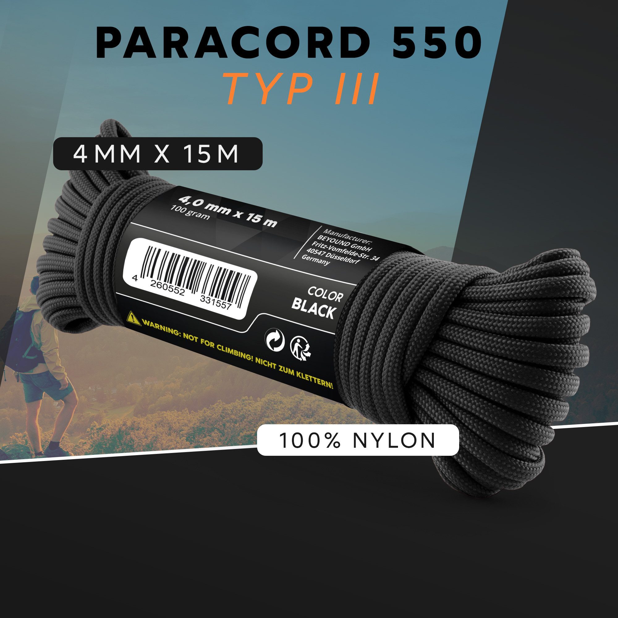 GO!elements Paracord 550 - 4mm Abspannleine, Paracord 550 aus reißfester Nylonschnur