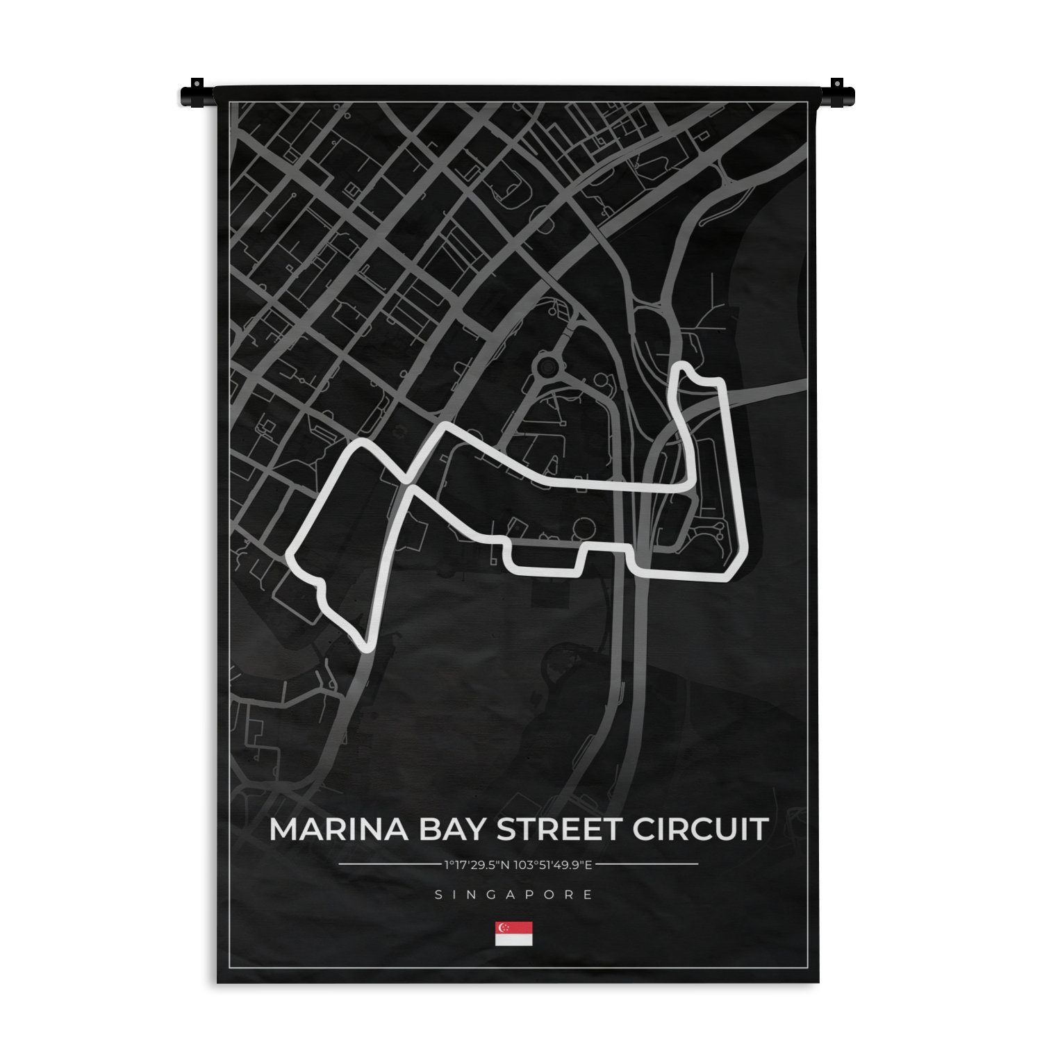 MuchoWow Wanddekoobjekt Rennsport - Sport - Rennstrecke - Singapur - Marina Bay Street Circuit, Wanddeko für Wohnzimmer, Schlafzimmer, Kleid, Wandbehang, Kinderzimmer
