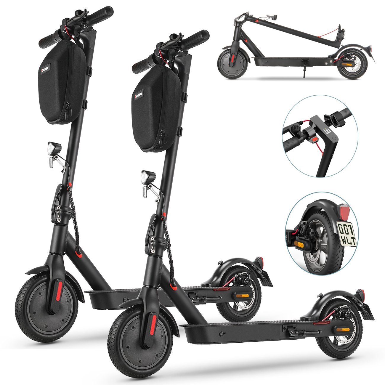 LETGOSPT E-Scooter 2 Stück Elektroscooter mit Zulassung ABE Elektroroller Faltbarer, 350,00 W, 20,00 km/h, hochwertiger Federung, 30km Reichweite, E-Scooter mit Straßenzulassung