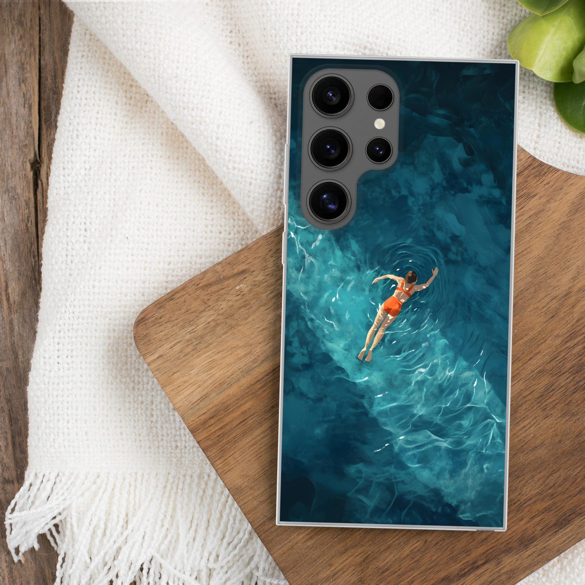 MuchoWow Handyhülle für Samsung Galaxy S24 Ultra Frau - Wasser - Bikini - Orange, Phone Case, Silikon, Schutzhülle Dünn