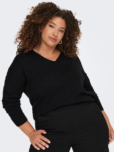 ONLY CARMAKOMA V-Ausschnitt-Pullover CARMARGARETA LS NOOS KNT Black PULLOVER