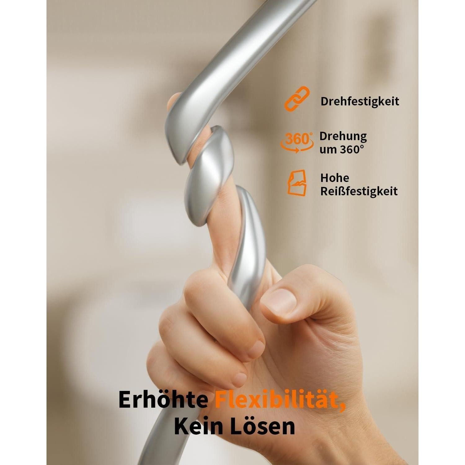 LuxusKollektion Brauseschlauch Duschschlauch 2m Silikon Verdrehschutz Knickschutz Silber Chrom – Bild 3 von 5