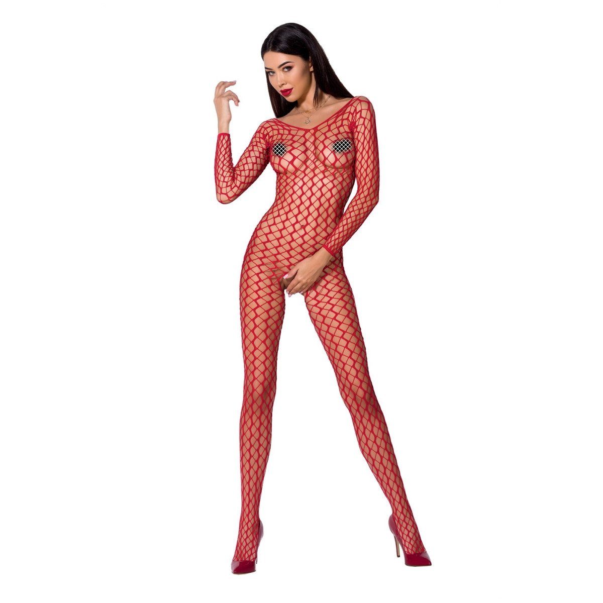 Passion-Exklusiv Catsuit PE Bodystocking BS068 red - (S/L)