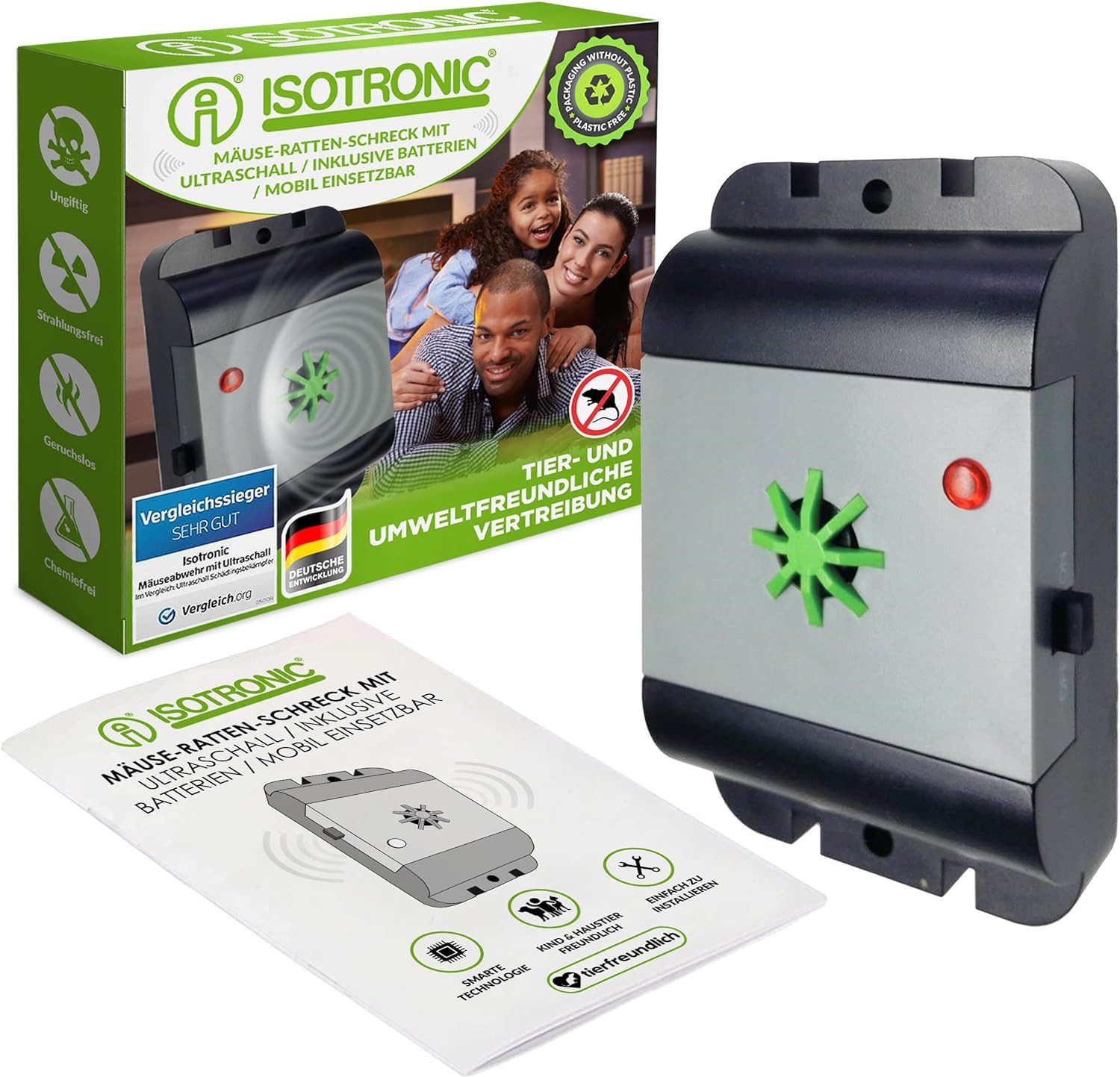 ISOTRONIC Ultraschall-Tierabwehr Isotronic Mäuse-, Rattenfrei Mobil, 1-tlg.