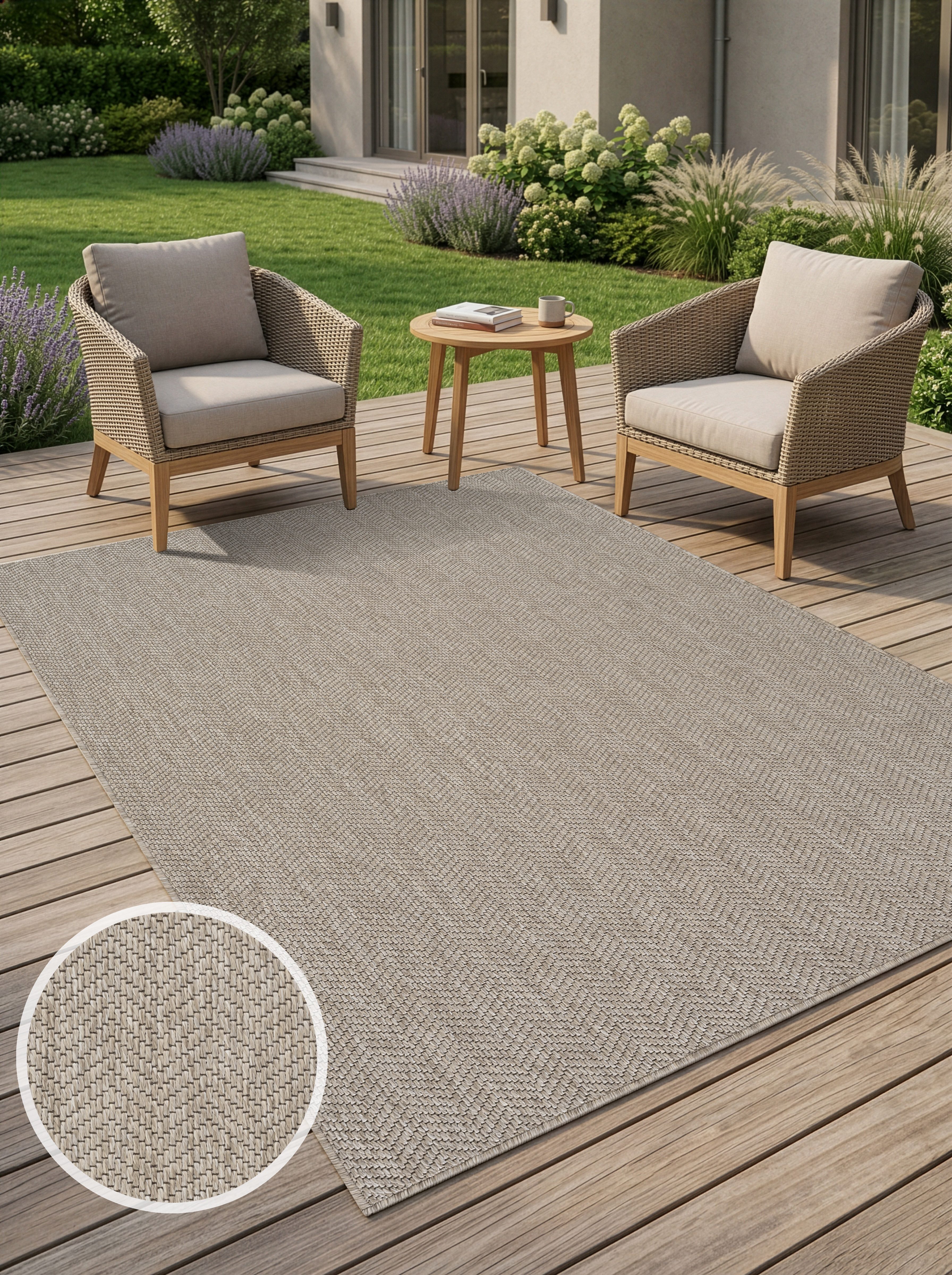 OTTO home Teppich Nollan, In- und Outdoor geeignet, Balkon, Camping, rechteckig, Höhe: 8 mm, Wetterfest & UV-beständig, Sisal-Optik, Esszimmer, Wohnzimmer