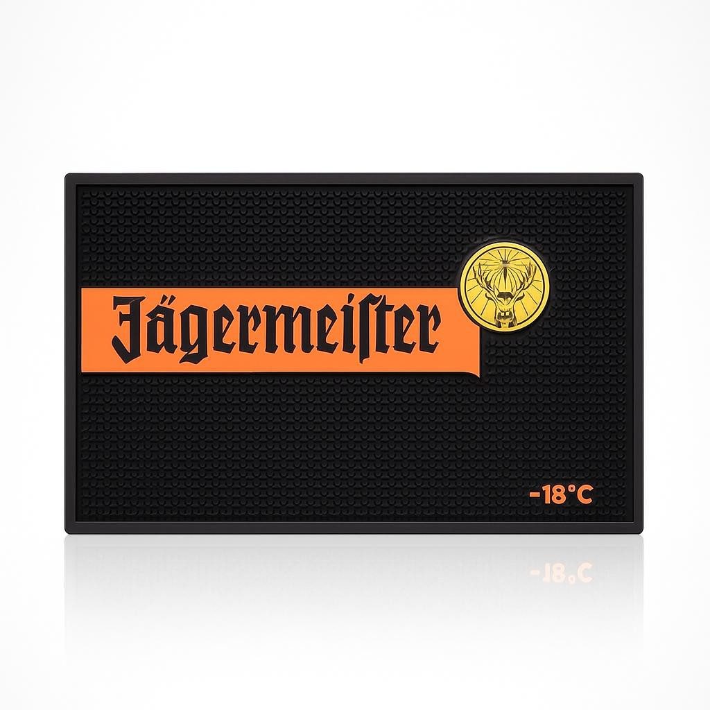 Jägermeister Barmatte 45 × 30 cm – Große rutschfeste Silikon-Barunterlage mit Logo