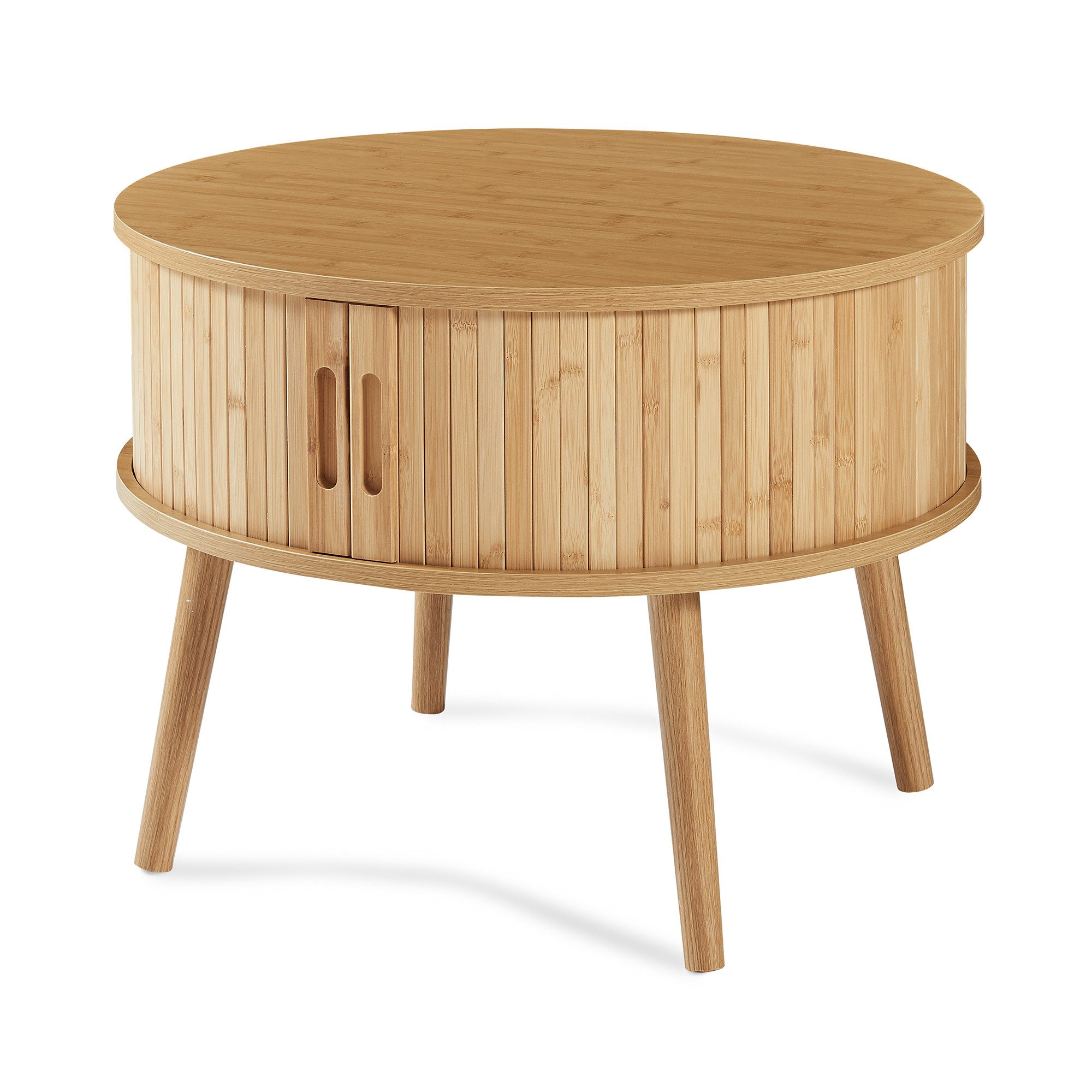 en.casa Nachttisch, »Nordkapp« mit 2 Schiebetüren 45xØ60 cm MDF Bambus Naturfarben