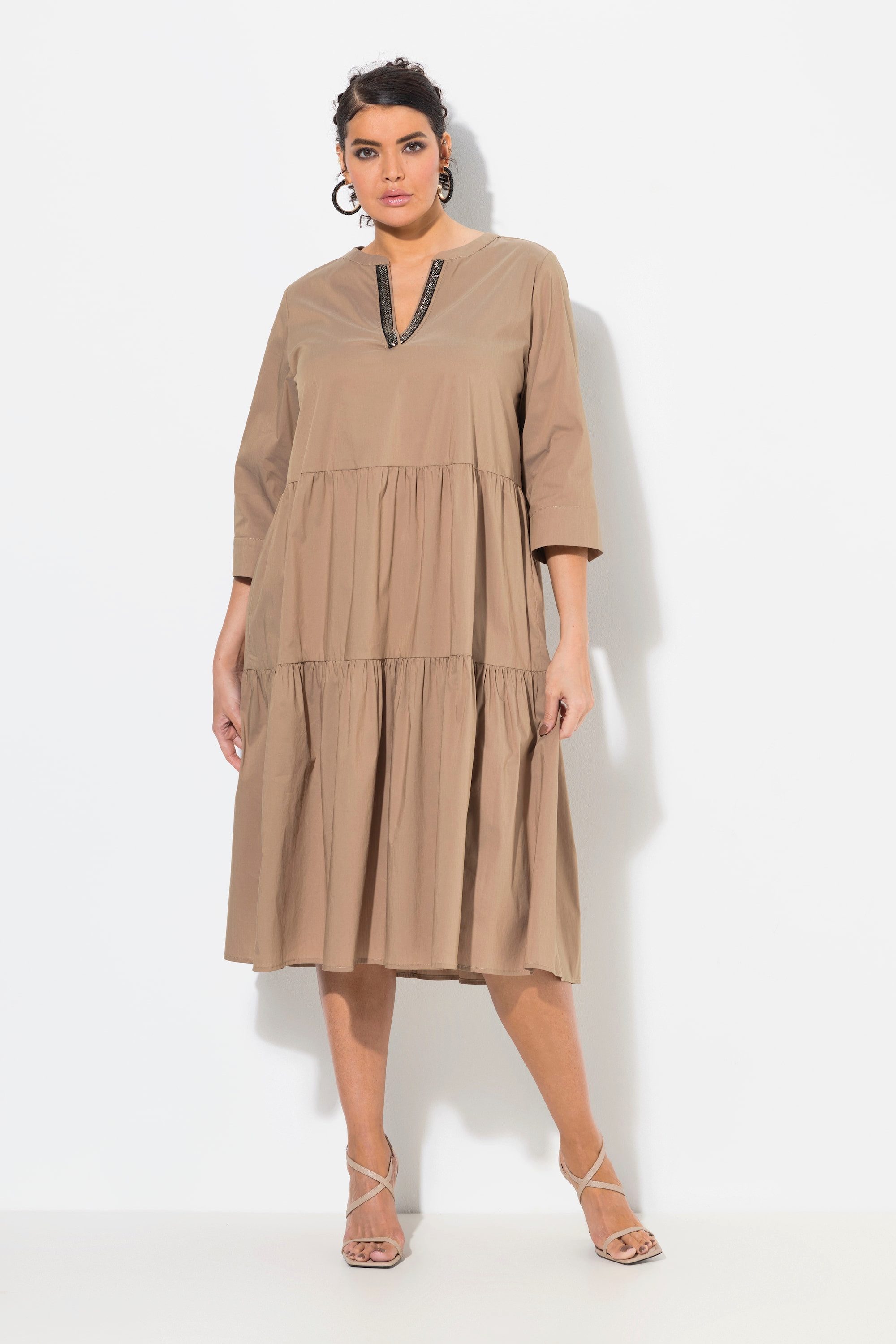 Ulla Popken Hemdblusenkleid Midikleid Volants A-Linie günstig online kaufen